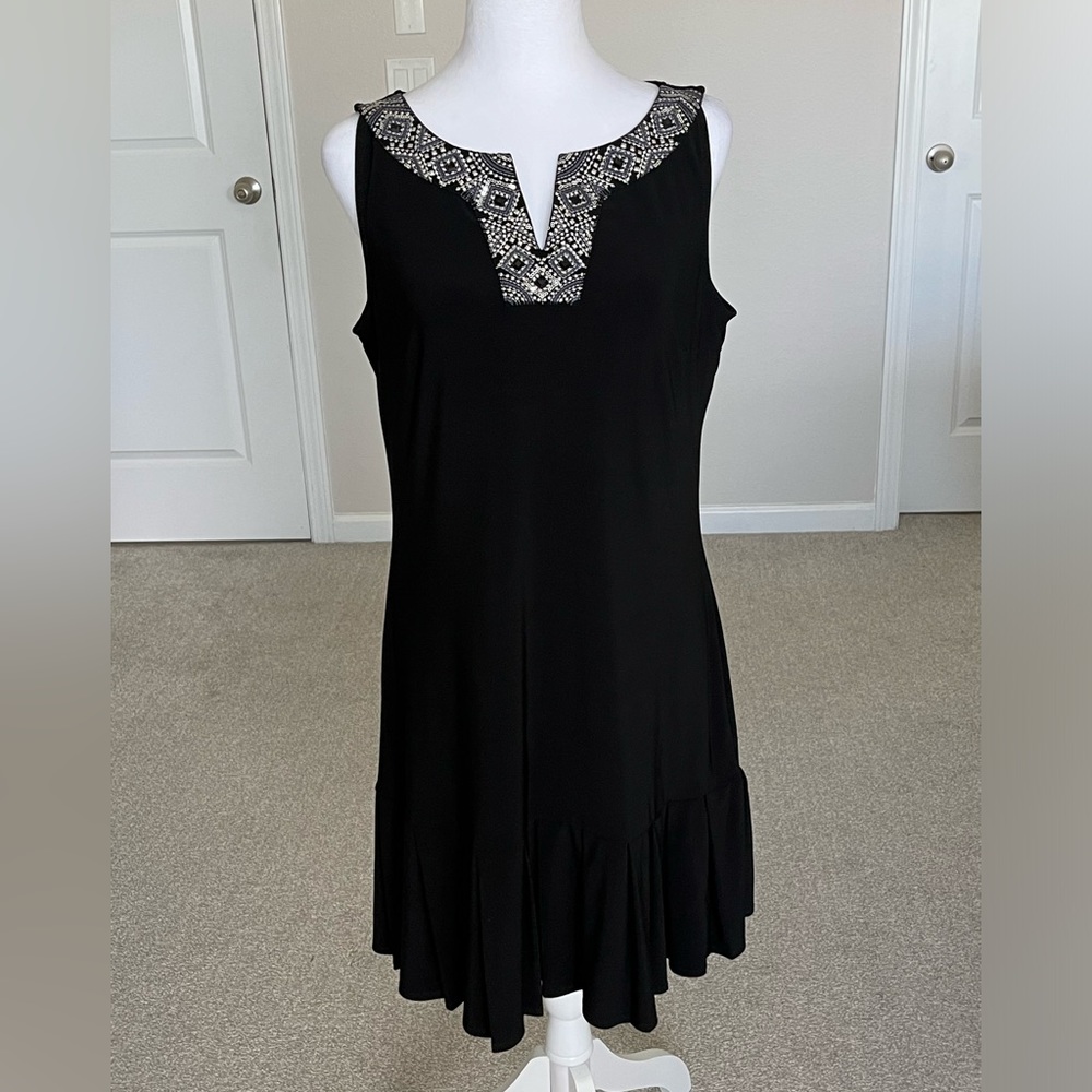 EUC WHBM Sleeveless Black Embellished Dress with Pleated Hem Size Medium